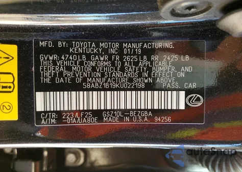 2019 Lexus Es 350 из США, поврежденный, VIN 58ABZ1B19KU022198